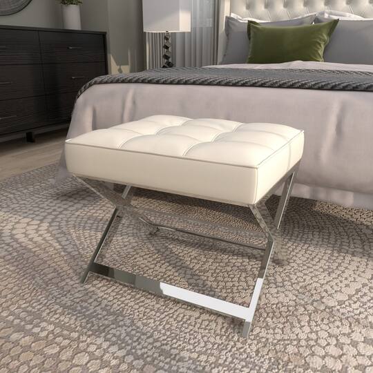 19" Leather Stool with Stainless Steel Supports